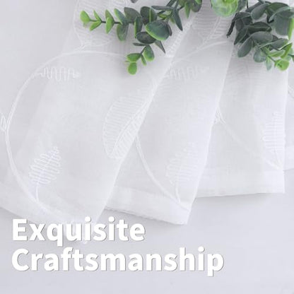 BGment White Sheer Curtains 90 Inches Long Living Room 2 Panels - color: White-leaf, size: 52"W x 90"L (Pack of 2)