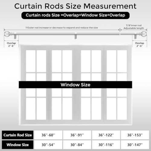 Silver Curtain Rod 36-60 Inch, 1 Inch Curtain Rods for Windows - color: Silver, size: 36"-60" (1 Pack)