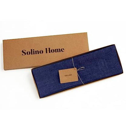 Solino Home 100% 순수 리넨 플레이스 매트 네이비, 아테나 35.6 x 35.6cm(14 x 14인치), 4개 세트 - color: 08: 네이비 샴브레이, size: 14" X 14" (Set of 4)
