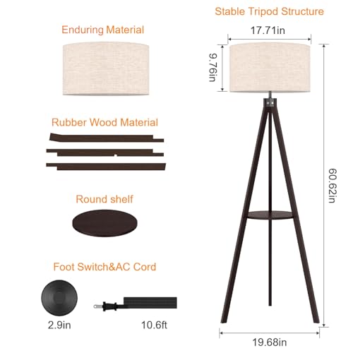 LEPOWER Shelf Floor Lamp Tripod Mid Century Modern Lamps for Living Room - color: Walnut Holder