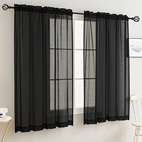 Sheer Curtains Rod Pocket Voile Drapes 52"Wx 63"L, Black, 2 Panels - color: Black, size: 52"W x 63"L (Pack of 2)