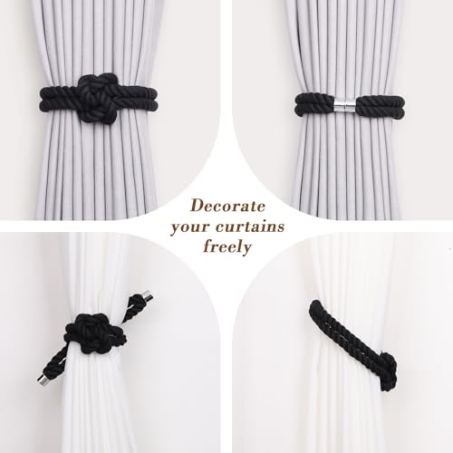 NICEEC Natural Cotton Rope Magnetic Curtain Tiebacks, 2 Pack, Black - color: Black, size: 2 Pack