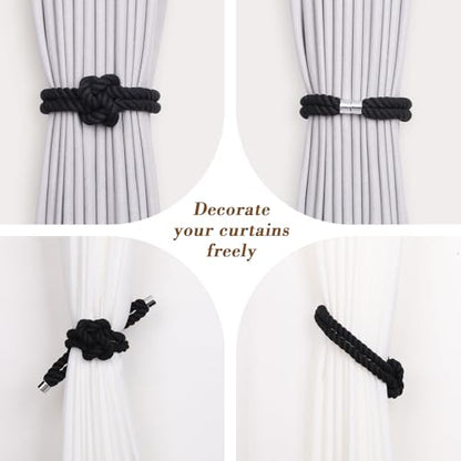 NICEEC Natural Cotton Rope Magnetic Curtain Tiebacks, 2 Pack, Black - color: Black, size: 2 Pack