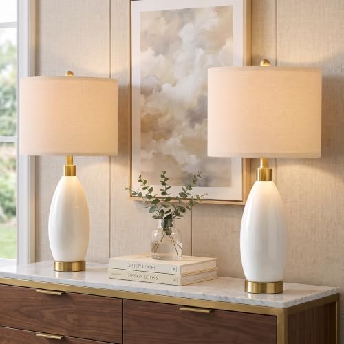 USumkky 24'' Ceramic Table Lamps Set of 2 for Bedroom Living Room White - color: 24" White-2 Pack