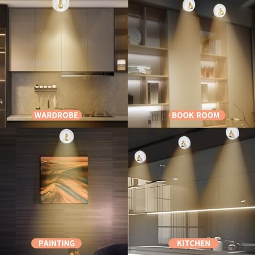 Wireless Spotlight Battery Operated with Remote Control, 2-Pack Under Cabinet Closet Light with Timer Function for Under Counter, Shelf, Bookcase, Cabinet, Paintings, Pictures, Accent - color: White Gold