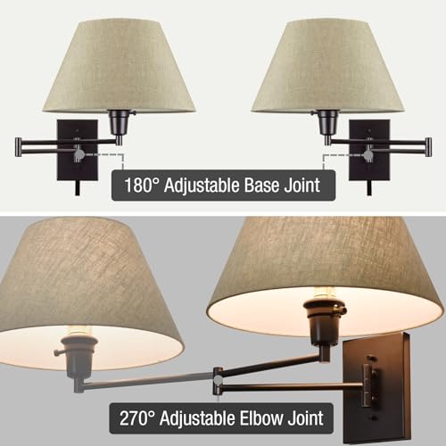 Kira Home Cambridge 15" Modern Swing Arm Wall Sconce + 3-Way Switch, 2-Pack - color: Black,Latte Mocha Shade,2-Pack