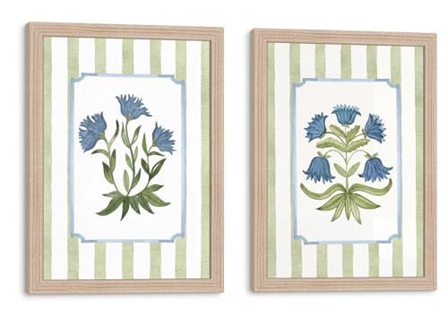 Framed Vintage Botanical Canvas Wall Art 2 Pcs Floral Decor 16x12 Inch
