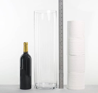 CYS EXCEL Cylinder Clear Glass Vase (H:20" D:6") | Multiple Size Choices Glass Flower Vase Centerpieces | Hurricane Floating Candle Holder Vase - size: H-20" D-6"