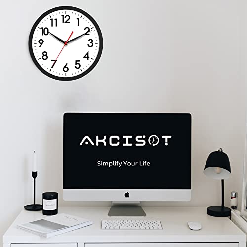 AKCISOT 12 Inch Wall Clock, Silent Battery Operated Analog Clock, Black - color: A_black, size: 12 Inch