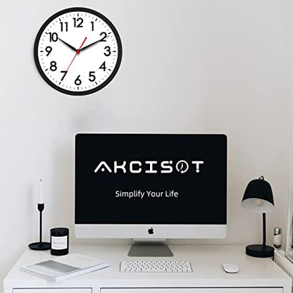 AKCISOT 12 Inch Wall Clock, Silent Battery Operated Analog Clock, Black - color: A_black, size: 12 Inch