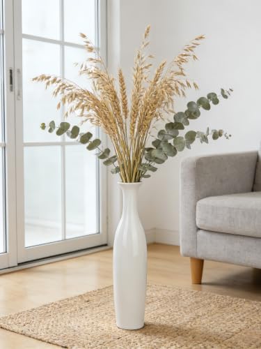 White Tall Ceramic Floor Vase, 19.7 Inch, Flared Rim Design