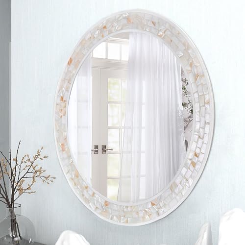 30 Inch Round Wall Mirror with White Frame for Bathroom Bedroom - size: 30"L x 30"W