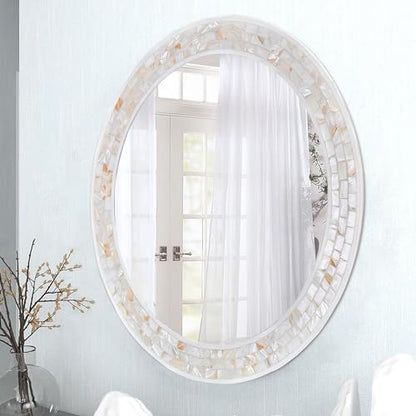 30 Inch Round Wall Mirror with White Frame for Bathroom Bedroom - size: 30"L x 30"W