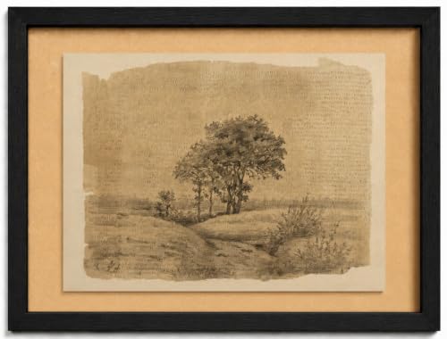 Framed Landscape Sketch Wall Art Rustic Tree Painting Picture Wall Decor Sepia Country Scenery Poster Print Artwork for Modern Farmhouse Living Room Office Home Decoration - color: Big Tree, size: 10"L x 8"W
