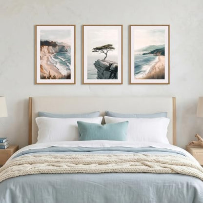 Celestdeco Amalfi Coastal Seascape Framed Canvas Wall Art Set-16"x24"x3 - color: Coastal Beach Wall Art, size: 16"L x 24"W