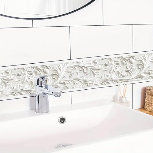 IVN Wallpaper Border Peel and Stick Wall Classic White Carving 4x196 Inch - color: Classic White Carving