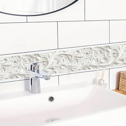IVN Wallpaper Border Peel and Stick Wall Classic White Carving 4x196 Inch - color: Classic White Carving