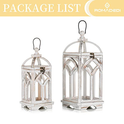 Romadedi Set of 2 Farmhouse Wood Candle Lanterns Decorative, Whitewashed - color: Washedwhite