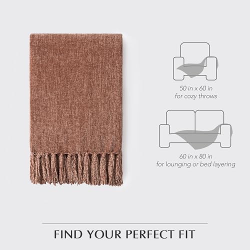 EverGrace Chenille Knit Throw Blanket for Couch, 60"x80", Clay - color: Clay, size: 60"x80"