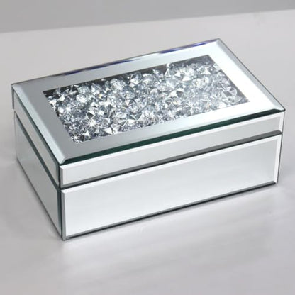 Luxury Silver Crushed Diamond Glass Mirrored Jewelry Organizer Box Storage - color: silver diamond
