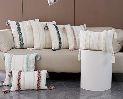 blue page Boho Pink Pillow Covers 20x20 Inch Tufted Tassel Square Throw - size: 20" x 20" (Pack of 1)