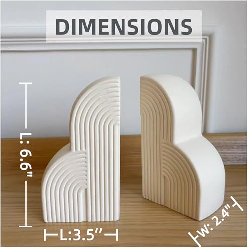 Bookends Decorative for Heavy Books - Aesthetic Boho Style, Cream White