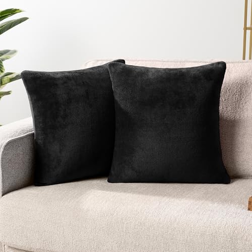PAVILIA Black Decorative Throw Pillow Covers 20x20 Set of 2, Plush Cozy - color: Black, size: 20" x 20" (Pack of 2)