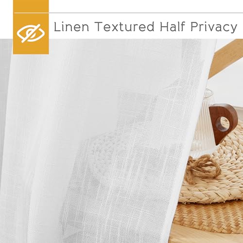 RYB HOME White Semi Sheer Curtains 63 inches Long for Bedroom - color: White, size: 70"W x 63"L (Pack of 2)