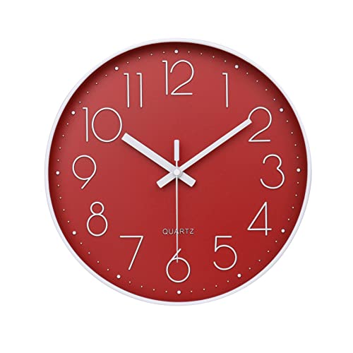 jomparis Red Wall Clock 12 Inch Silent Non-Ticking Battery Operated Quality Quartz Round Wall Clock Modern Decor Clock for Home Bedroom - color: Red, size: 12 Inch
