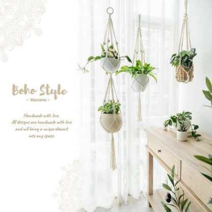 Mkono Macrame Plant Hanger 2 Tier 49" Hanging Plant Holder Indoor Outdoor - size: 49"