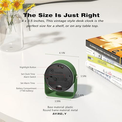 AYRELY® 3.5" Small Analog Travel Alarm Clock, Battery Operated Desk Clock - color: Dark Green