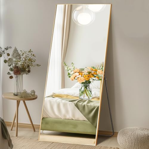DUMOS 26"x68" Full Length Mirror with Stand, Full Body Floor Mirror - color: Gold-rect Edge, size: 68"L x 26"W