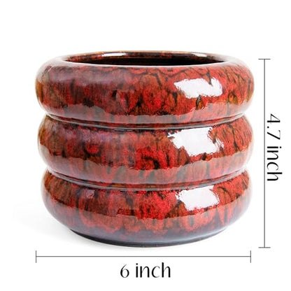 Ceramic 6 inch Plant Pot - Red Planter for Indoor Plants with Drainage Hole - color: Red-s