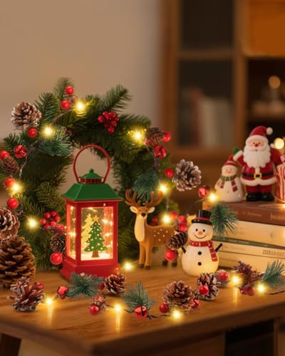 Luditek Christmas Garland with Lights, 6.4FT Battery Operated Prelit Garland Decorated with 20 LED Red Berries Pine Cones, Christmas Decorations Indoor for Mantel, Home, Fireplace, Stairs, Xmas Decor