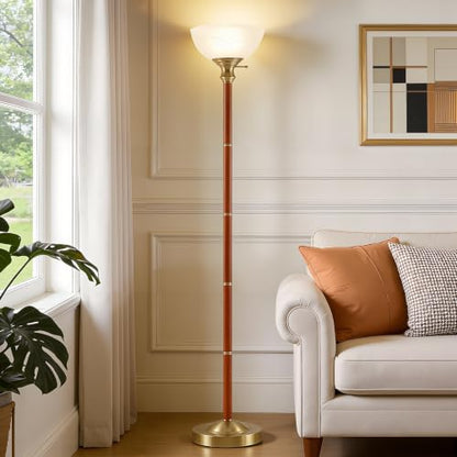 EJIAXIN 72" Wood Torchiere Floor Lamp with Glass Shade Gold Standing Lamp - color: Gold