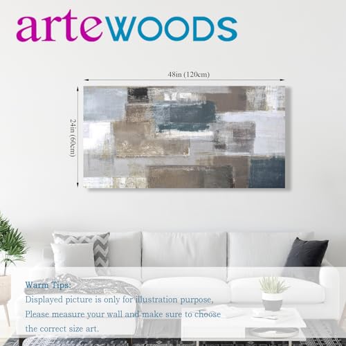 arteWOODS Large Abstract Wall Art for Living Room Decoration Modern Abstract Brown Gray Blocks Painting Picture Prints for Office Wall Decor Home Decorations Framed Ready to Hang 24" x 48" - color: Gray Brown Abstract Print, size: 48"L x 24"W