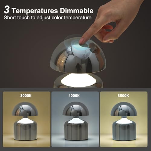 SAIWEYA Modern Cordless Mushroom Small Table Lamp, Dimmable Touch Battery