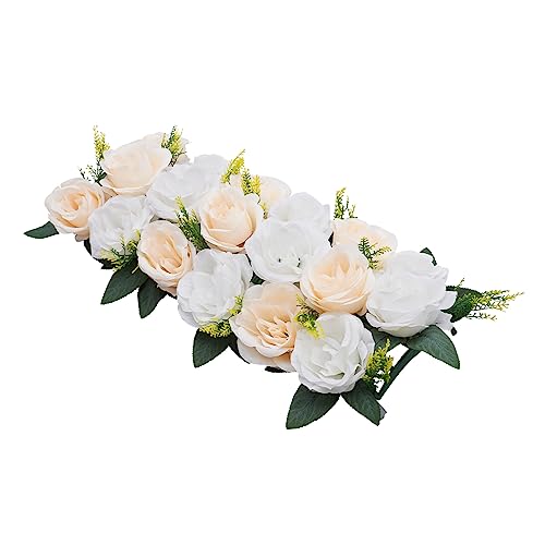 DYNAMI Wedding Dining Table Flower Centerpiece,10Pcs 19.7 * 9.8 in Artificial Rose Flowers Arrangements, Table Runner Road Lead Decorations Floral Centerpiece,for Party Table Decor (Champagne+White)