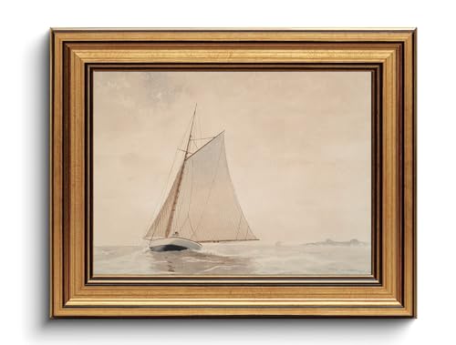 Gold Framed Wall Art Vintage Sailboat Canvas Prints Coastal Wall Decor - color: Sailboat, size: 8"x10"