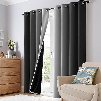 SimpleHome 100% Blackout Ombre Bedroom Curtains Black and Greyish White,63L - color: Black With Black Back, size: 42"W x 63"L (Pack of 2)