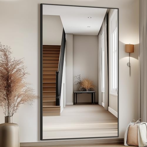 MirrMuse Oversized Standing Mirror Full Length, 76"X44" Extra with Stand - color: Black, size: 76"L x 44"W