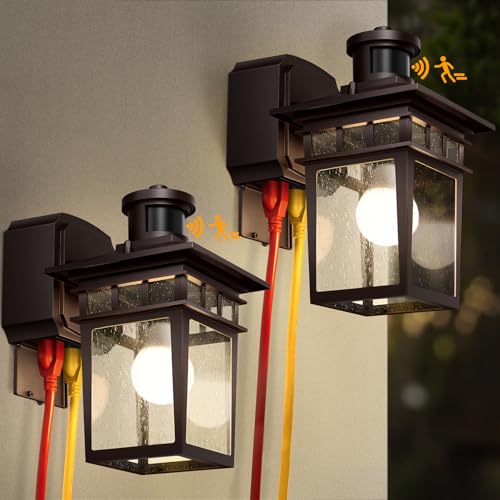Motion Sensor Porch Light with GFCI Outlet, 2-Pack Outdoor Lights | Dusk to Dawn,Anti-Rust Waterproof Aluminum Construction,Outside Lights Lantern with Outlet for House Front Door Garage - color: Bronze, size: 2-Pack-Motion Sensor