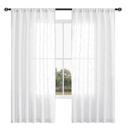 DWCN White Faux Linen Sheer Curtains, 2 Panels, 38x63 Inch - color: White, size: 38"W x 63"L (Pack of 2)
