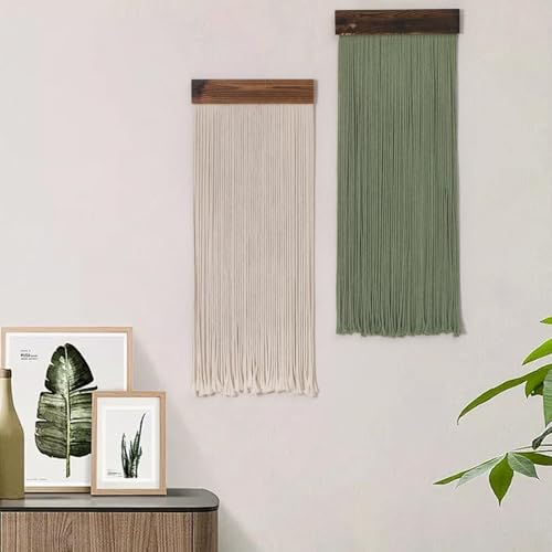 LB Beige Light Green Macrame Wall Hanging Set of 2, 12x31 Inch - color: Light Green Beige
