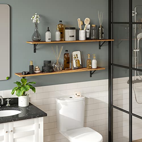 DINZI LVJ Long Wall Shelves, 47.3Inch Wooden Floating Shelves with Brackets - color: Rustic Brown, size: 47.3 Inch
