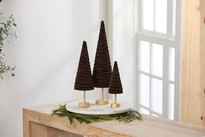 Pedestal Velvet Trees Set of 3, (Brown) - color: Chocolate Brown