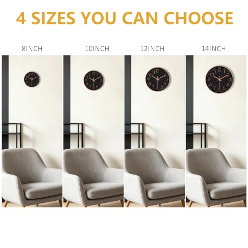 Modern Silent Wall Clock, 14 Inch Wall Clocks Battery Operated | Large Number, Non-Ticking Analog Clock with Tempered Glass Quartz Clocks for Living Room Bedroom Office Kitchen, Black Rose - color: Black Rose Gold, size: 14 Inch