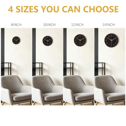 Modern Silent Wall Clock, 14 Inch Wall Clocks Battery Operated | Large Number, Non-Ticking Analog Clock with Tempered Glass Quartz Clocks for Living Room Bedroom Office Kitchen, Black Rose - color: Black Rose Gold, size: 14 Inch