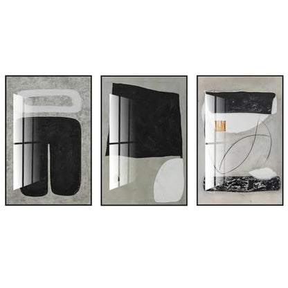 QKF 3Pcs Black Gray Abstract Textured Crystal Framed Canvas Wall Art Set - color: Black, White, Gray, Light Green, size: 16" X 24" X 3 pieces