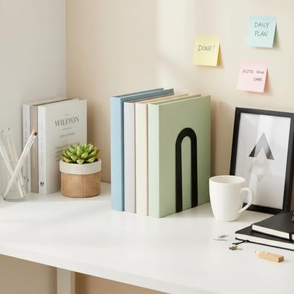 12 Pcs Black Book Ends, Heavy Duty Metal Book Ends for Shelves